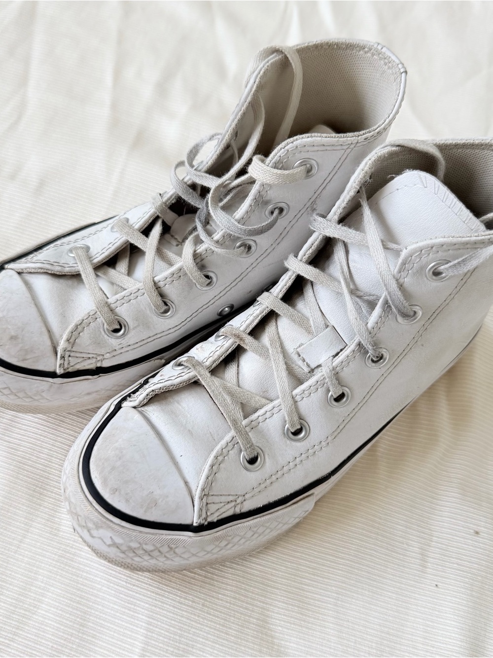 Converse Chuck Taylor All Star Platform Girls Shoes High Top White Used Lace 1